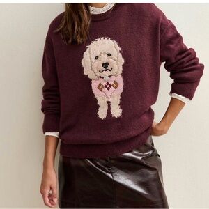 Maeve Burgundy Sweater with Dog Graphic